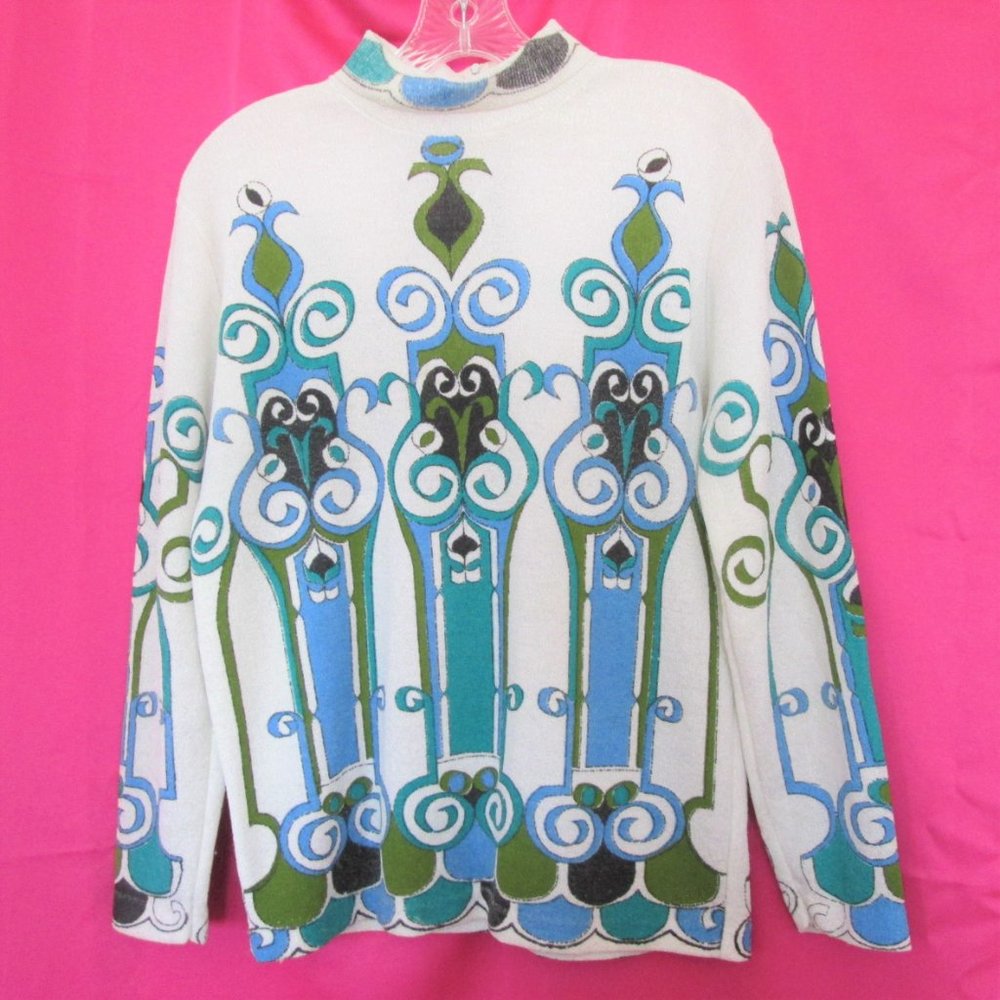 60’s Striped Zip-Neck Turtleneck Mod Sweater main image 1